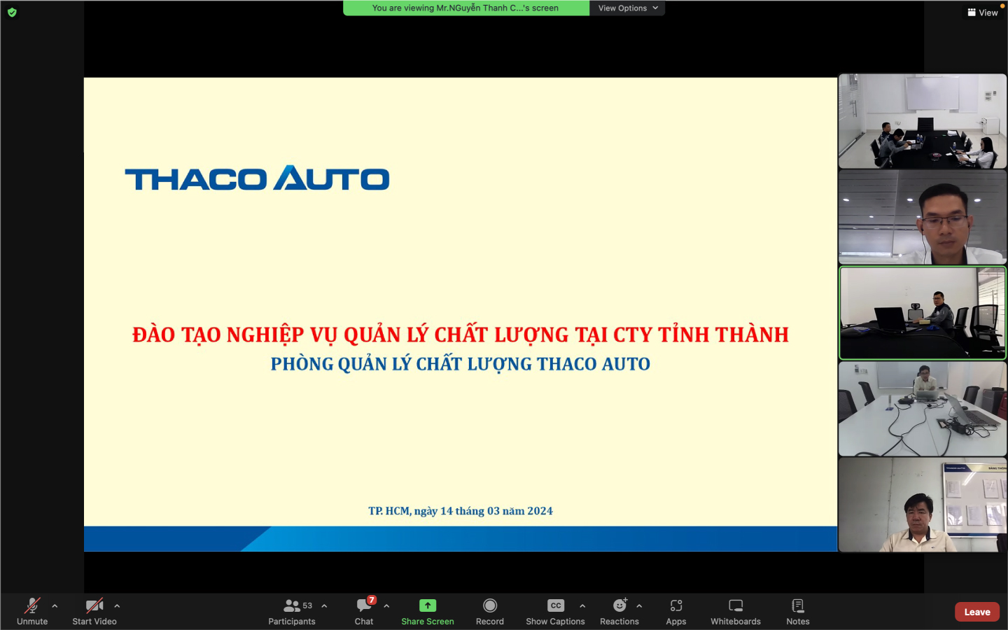 THACO AUTO Đà Nẵng tham gia chương trình đào tạo “Nghiệp vụ quản lý chất lượng xe cho nhân sự Quản lý Chất lượng Công ty tỉnh thành”